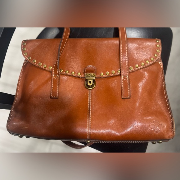 NWOT Patricia Nash Verbania Satchel Purse Brown Leather Studded in Tan - Picture 2 of 10